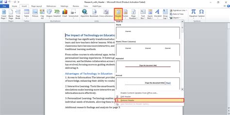 how to remove header from entire word document