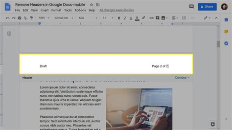 how to remove header in other pages in google docs