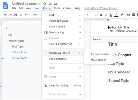 how to remove header on google docs ipad