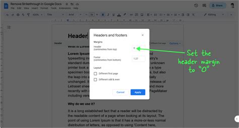 how to remove header spacing in google docs