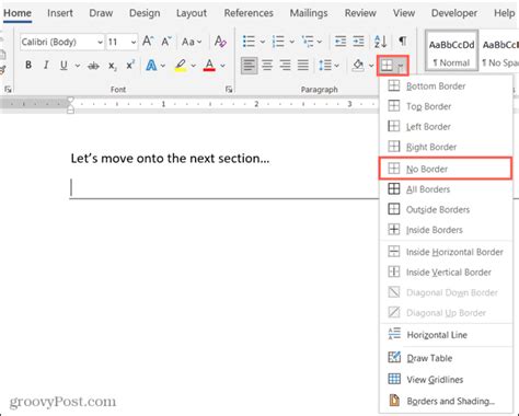 how to remove horizontal bar in word