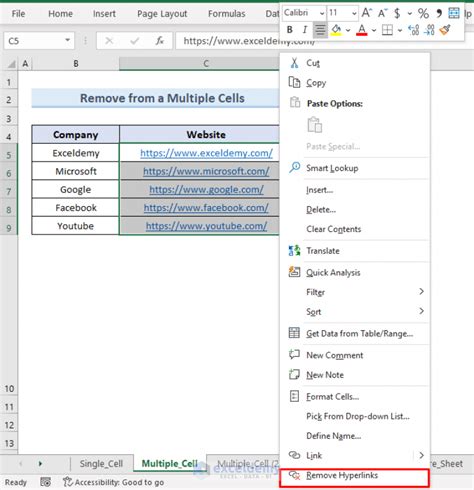 how to remove hyperlink from excel spreadsheet