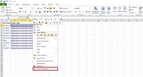 how to remove hyperlink from multiple cells in excel
