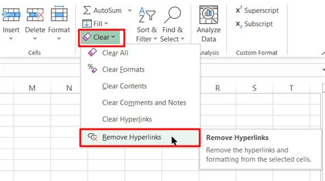 how to remove hyperlink in excel 2007 for entire column