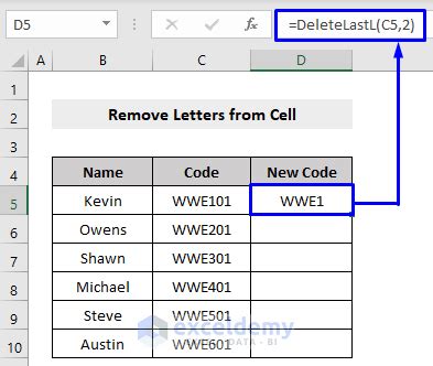 how to remove letters from excel cell formula