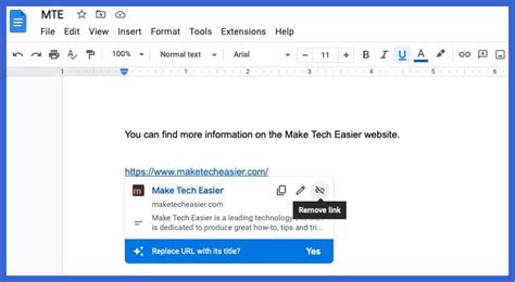 how to remove link from text in docs