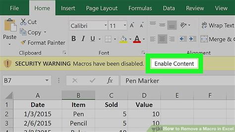 how to remove macros in excel 2007