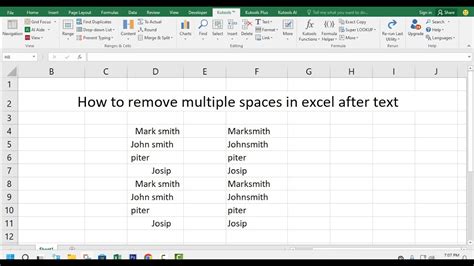 how to remove multiple spaces in excel after text