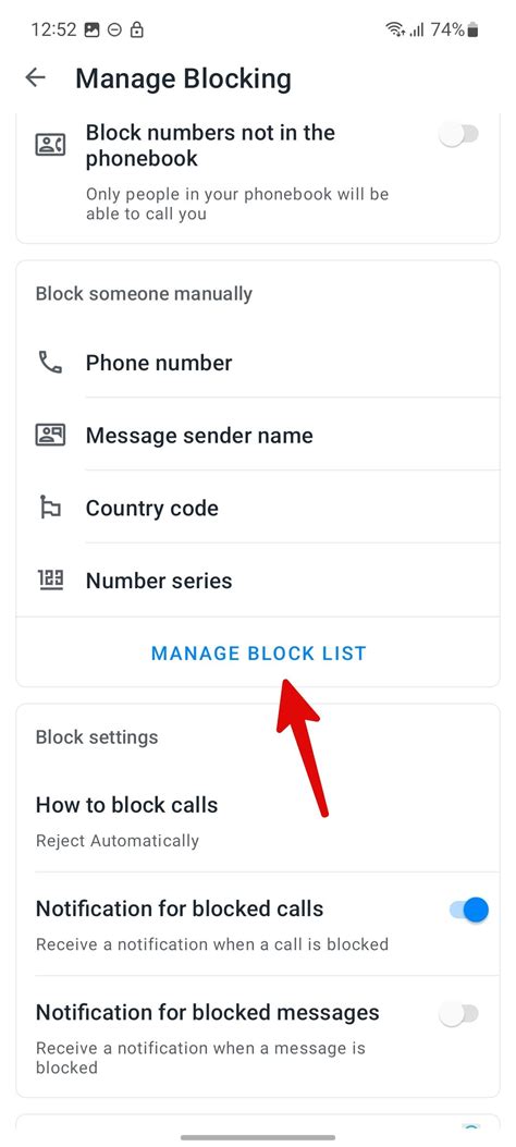 how to remove number from block list in android