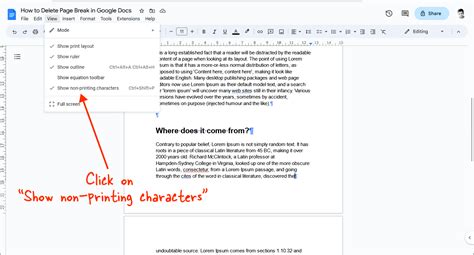 how to remove page breaks in google docs