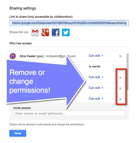 how to remove permissions in google docs