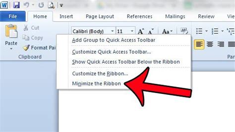 how to remove ribbon in microsoft word
