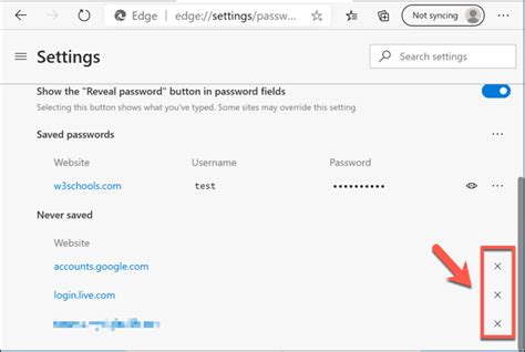 how to remove saved password in ms edge