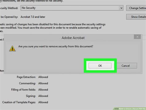 how to remove security settings on adobe pdf