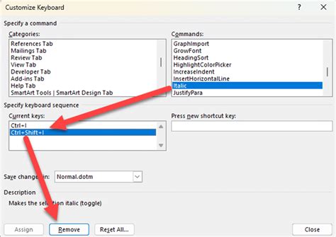 how to remove shortcut keys in word
