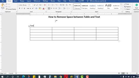 how to remove space above text in table in word