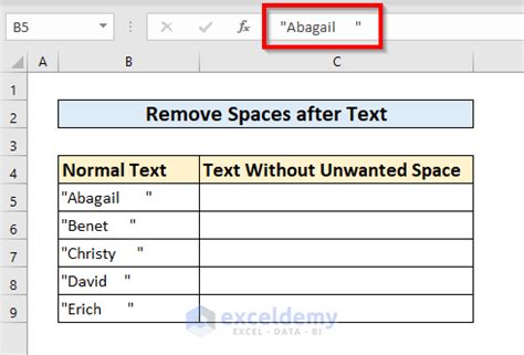 how to remove spaces in excel after text formula