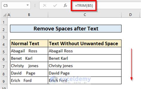 how to remove spaces in excel after text without trim