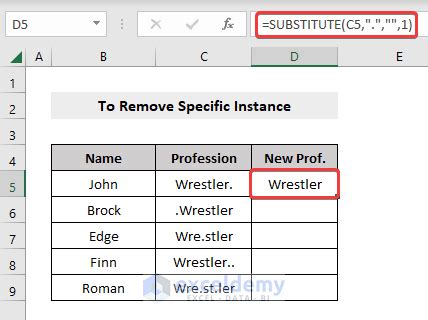 how to remove specific characters in excel using formula