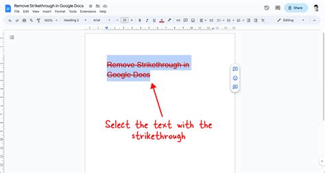 how to remove strike out in google docs
