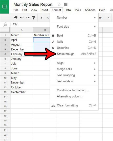 how to remove strikethrough in google sheets