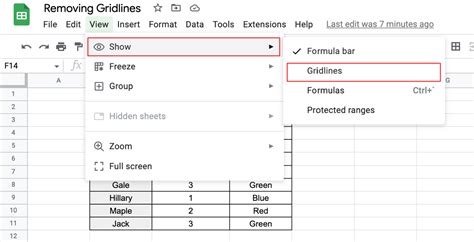 how to remove table line in google sheets