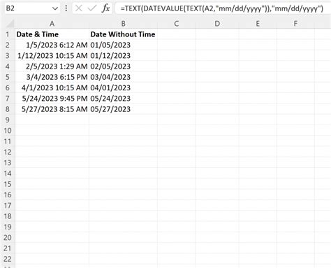 how to remove time from date formula in excel