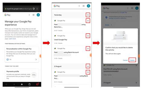 how to remove transaction history from google pay on android