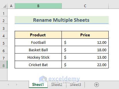 how to rename multiple sheets in excel using macro