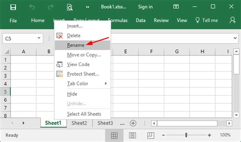how to rename the sheet name in excel shortcut