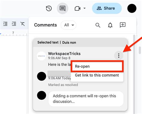 how to reopen comments in google docs