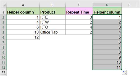 how to repeat cell value x times in excel