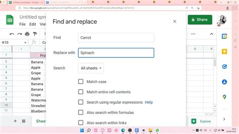 how to replace a word in google sheets