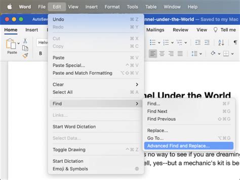 how to replace in word mac