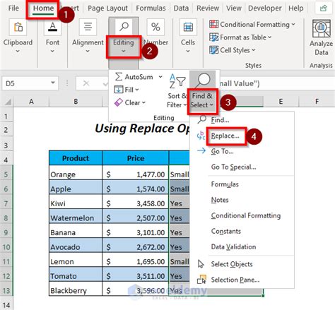 Replace Text in Excel