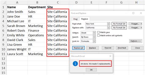 how to replace words in google excel sheet