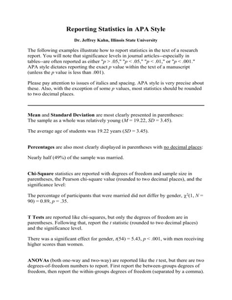 how to report statistics in apa format