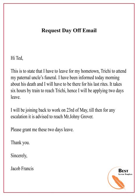 how to request days off from work email sample
