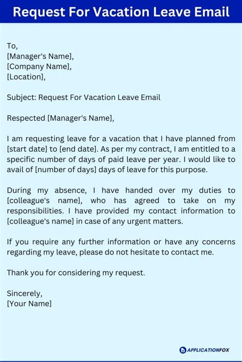 how to request vacation leave in email to manager