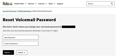 how to reset access code voicemail fido