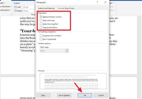 how to reset all page breaks in word