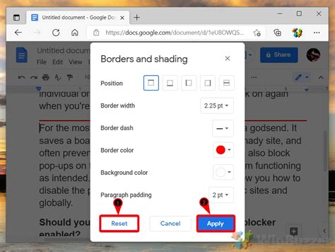 how to reset borders in google docs