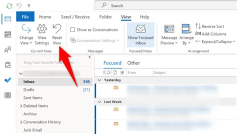 how to reset my inbox view in outlook