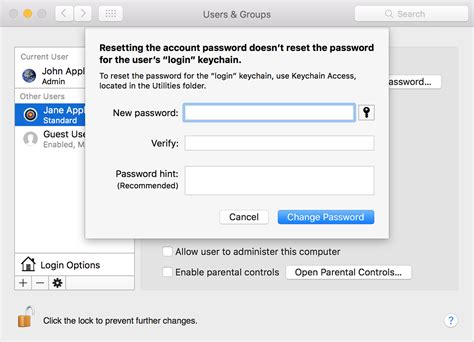 how to reset username and password in mac