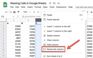 how to resize cells in google sheets