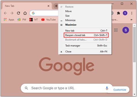 how to restore tabs in google chrome shortcut
