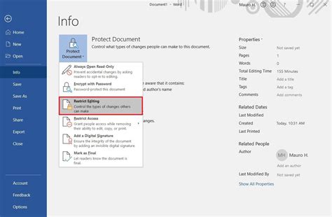 how to restrict editing in word form