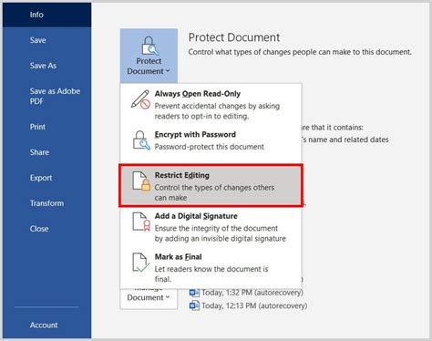how to restrict editing on a fillable form in word