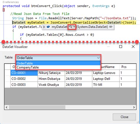 how to return dataset as json object in c#