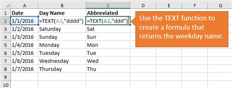 how to return day name in excel